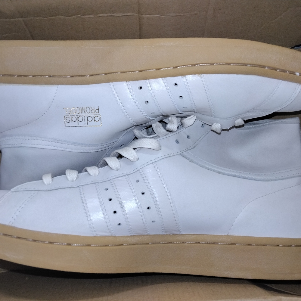 adidas Men's White Leather Sneakers with Tan Sole
